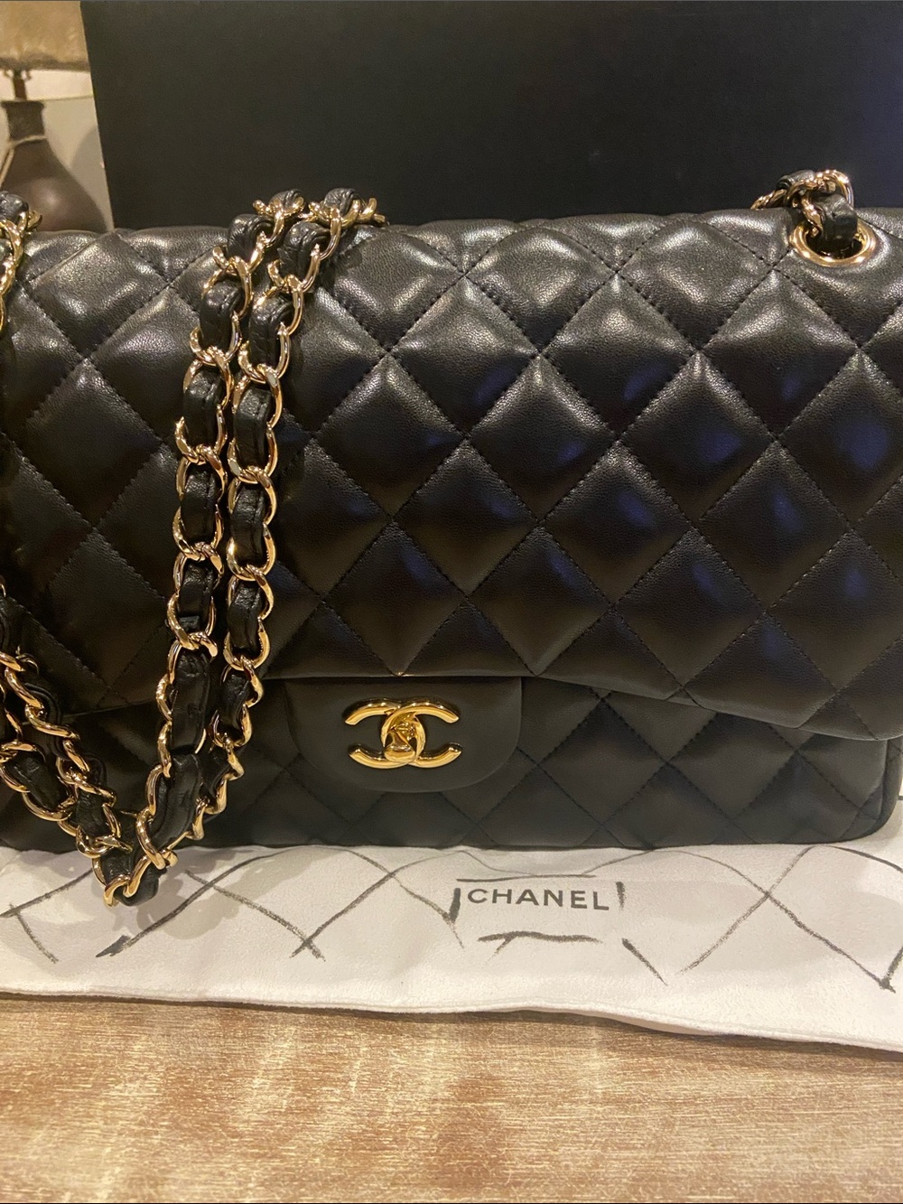 $12600 CHANEL Black Quilted double flap Shoulder Bag with Gold Chain and CC Lock - Picture 2 of 16
